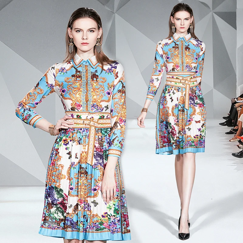 Женское плиссированное платье Осенние офисные платья с принтом вечерние длинным