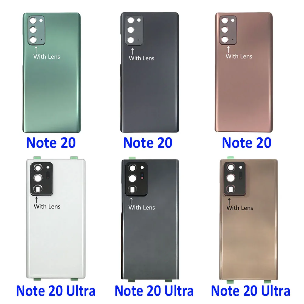

20Pcs For Samsung Galaxy Note 20 / Note 20 Ultra Back Cover Glass Battery Cover Rear Door Housing Case + Camera Glass Lens