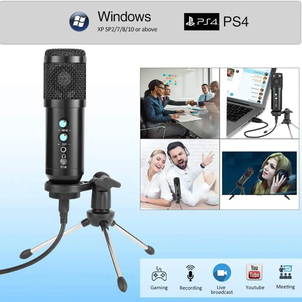 NEW USB Microphone PC Condenser Set Vocals Recording Studio For YouTube Video Skype Chatting Game Podcast | Электроника