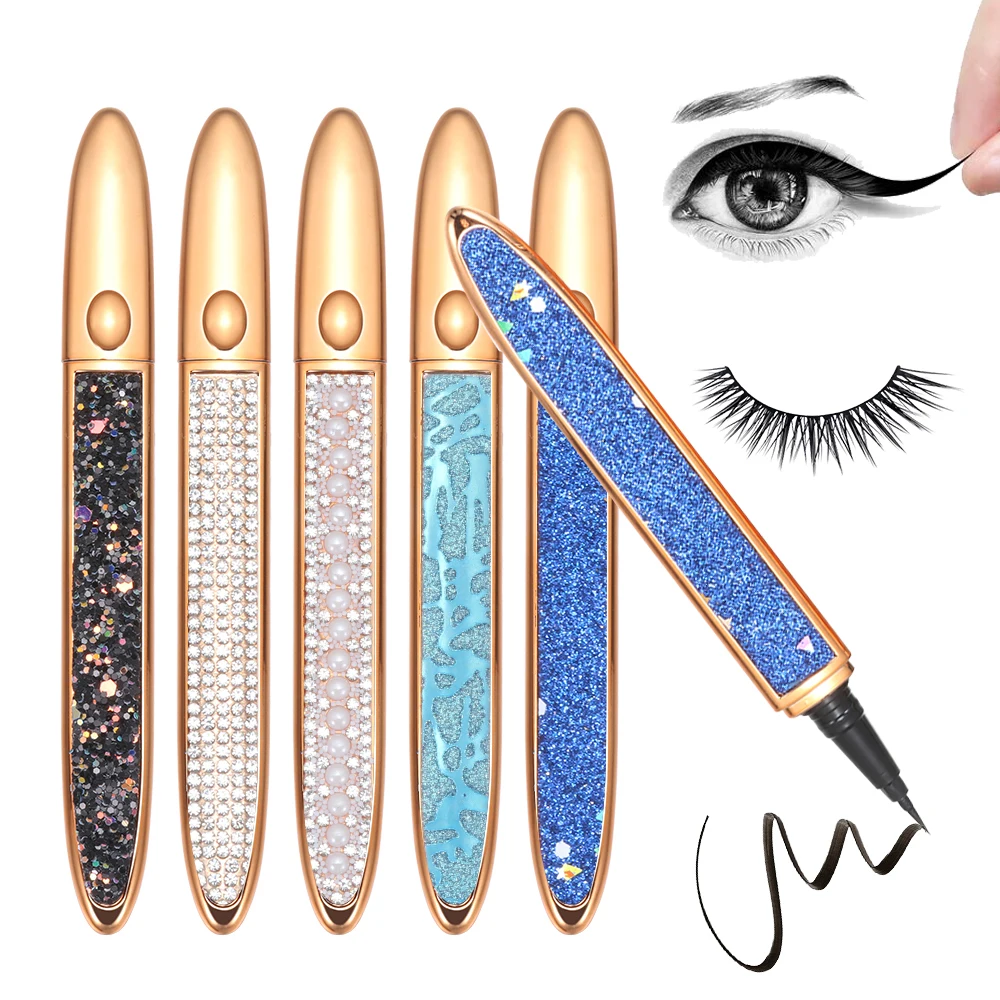 

New 2 In 1 Magic Lash Liner Glue Pen Self-adhesive Non Magnetic No Glue Bling Glitter Liquid Eyeliner Waterproof Eye Makeup Tool