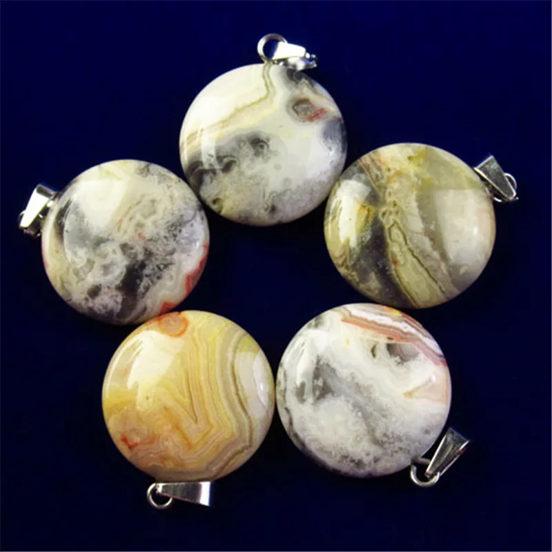 

10pcs 20x6mm Natural Yellow Crazy Lace Agates Round Pendant Bead 253SK For Jewelry Make DIY Earring Accessories