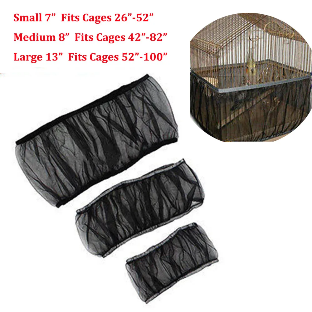 

Dustproof Birdcage Cover Nylon Mesh Bird Cage Cover Shell Skirt Net Seed Catcher Guard Airy Mesh Net Parrot Pet Bird Cage Cover2