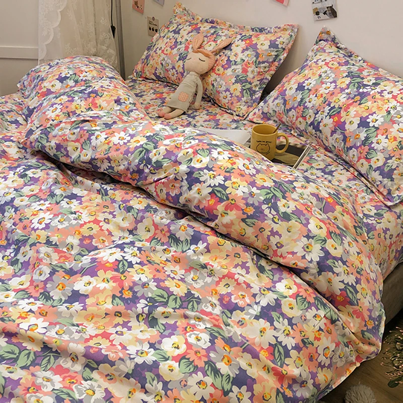 

Pastoral Comforter Bedding Set Floral Adult Beds Sheet King Queen Full Washed Cotton Home Textile Duvet Cover Sheet Pillowcase