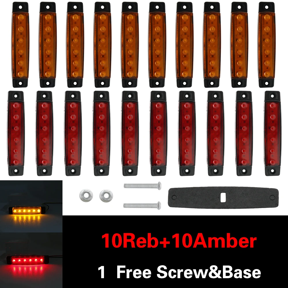 10xAmber 10xRed 12/24V 6 светодиодный красный+ белый+ желтый прицеп пикап Боковые указатели поворота Габаритные светильник грузовик Грузовые автомобили автобус оформление Боковой габаритный фонарь - Цвет: 10xAmber 10xRed