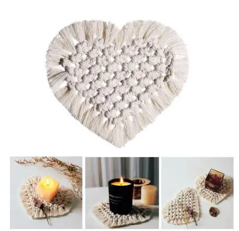 

Hand-woven Nordic Style Cotton Rope Tassels Round Square Heart-shaped Non-slip Insulation Bowl Pad Placemat Coaster
