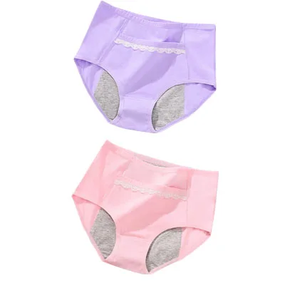 Фуксия 2pcs/Set Cotton Physiological Period Leak Proof Menstrual Panties Breathable Seamless Soft High Quality Women Underwear Breifs - Цвет: Фуксия