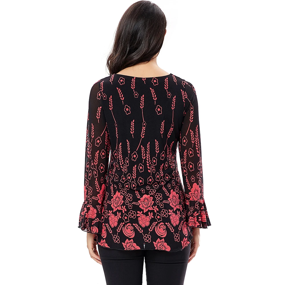 YTL Womens Tops and Blouses Applique Crochet Autumn Long Sleeve Ladies Vintage Floral Print Tunic Shirt 6xl 7xl 8xl H028 |