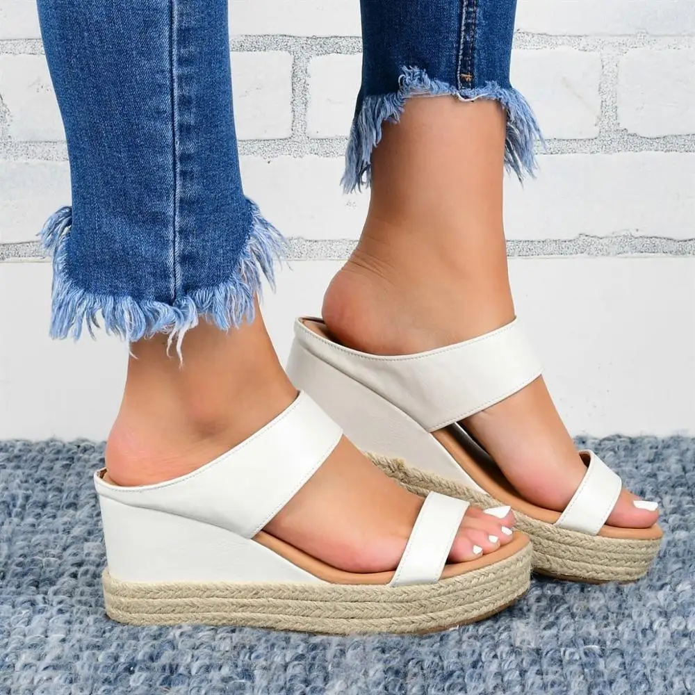 

Womens Sandals Fashion Open Toe Ankle Platform Wedges Slippers Ladies Roman White Sandals Wedges Slippers Mujer 2020