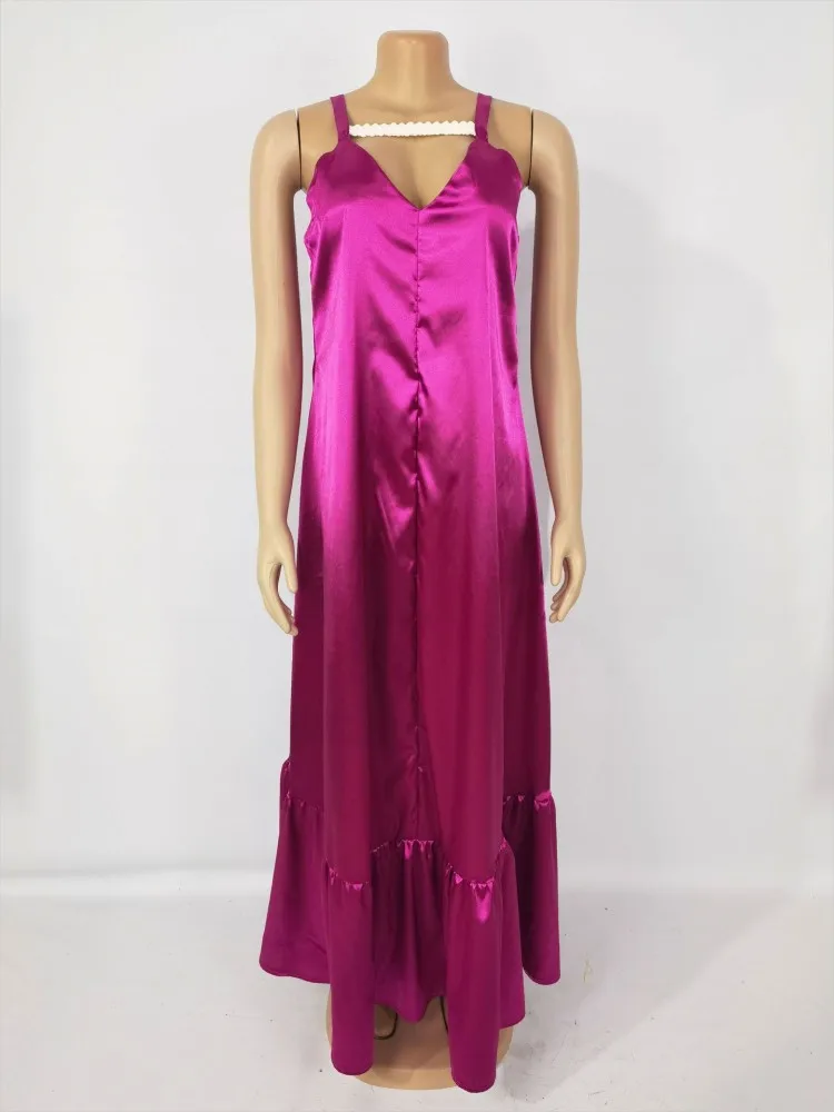 

Sexy Silky Satin Dress African Clothing Sleeveless Suspenders New Plus Size Womens Fashion Dashiki African Loose Long Dress 2021