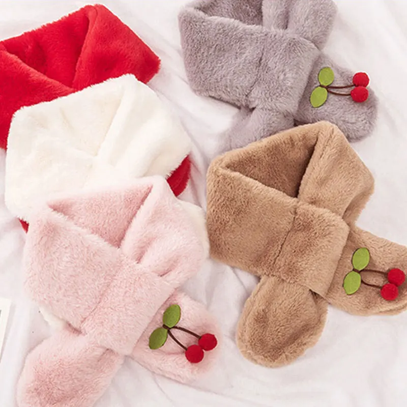 

Stylish Imitation Rabbit Fur Scarf Cute Warm Solid Color Scarf Sweet Cherry Plush Korean Style Scarf Female Accessories