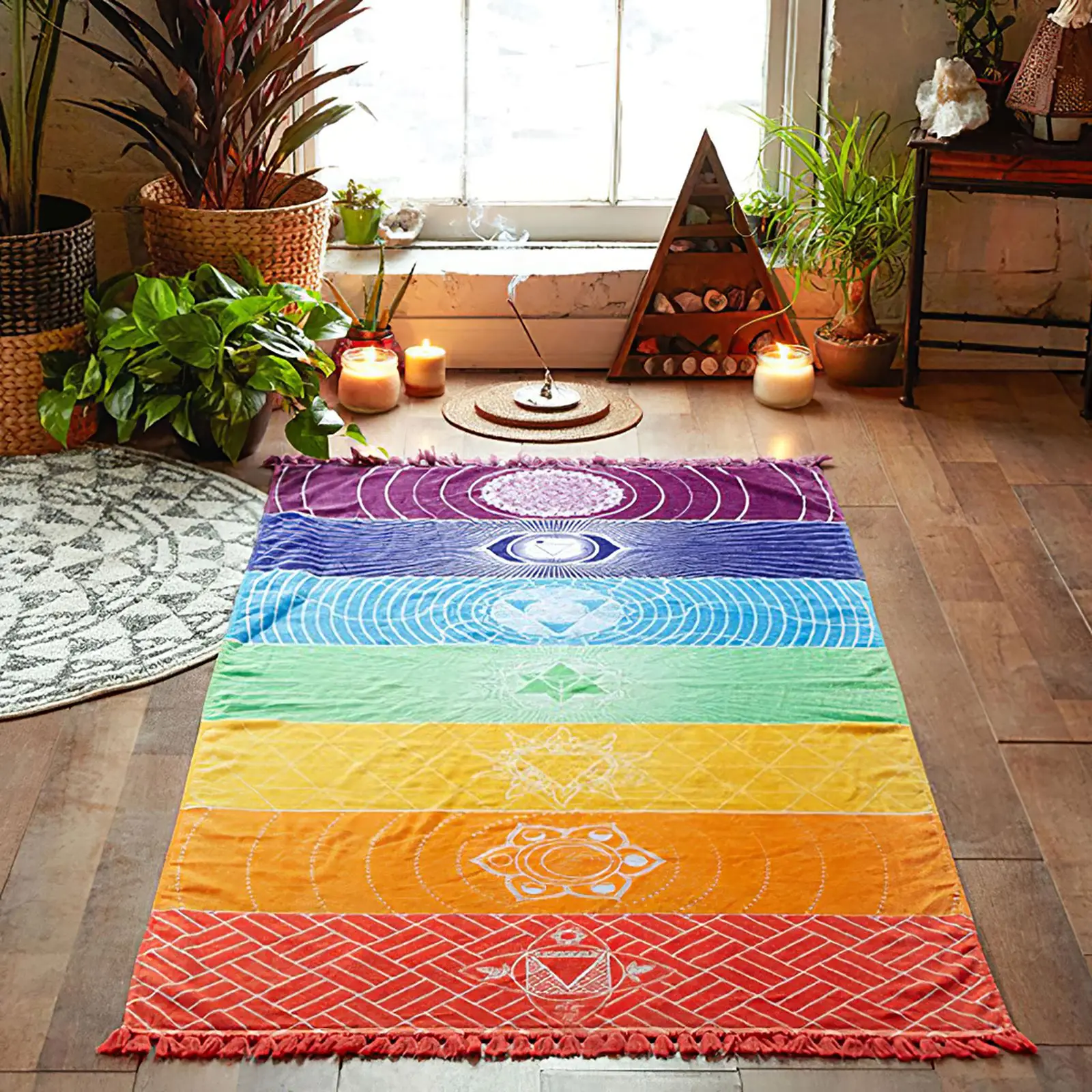 

Seven-Color Rainbow Stripes Tassels Single Chakra Tapestry Towel Mandala Wave Multi-Purpose Easy-To-Carry Travel Yoga Tapestry