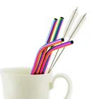 Многоразовый металлический соломкой 1246 комплекты 304 Нержавеющаясталь прямые изогнутые соломинки 2 щеточка для чистки; Комплект из двух предметов вечерние бар аксессуар