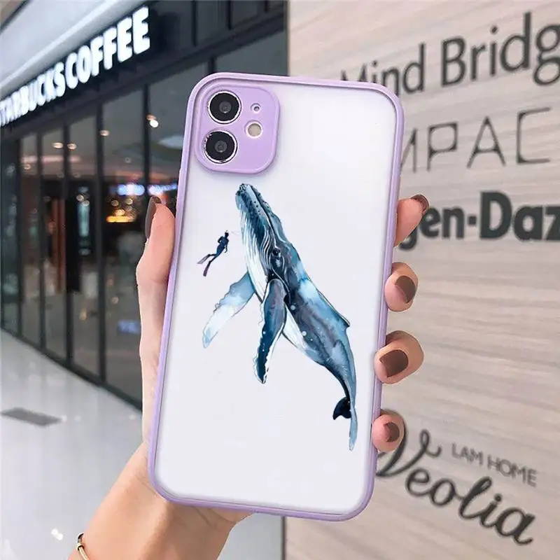 

Cute blue whale killer whale cartoon Phone Case Matte Transparent for iPhone 11 12 7 8 s mini pro X XS XR MAX Plus funda