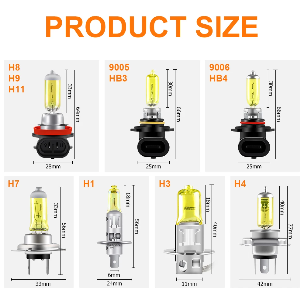 2 шт. автомобильные галогенные лампы H8 H1 H3 H4 H11 3000 HB3 9005 HB4 9006 12 В