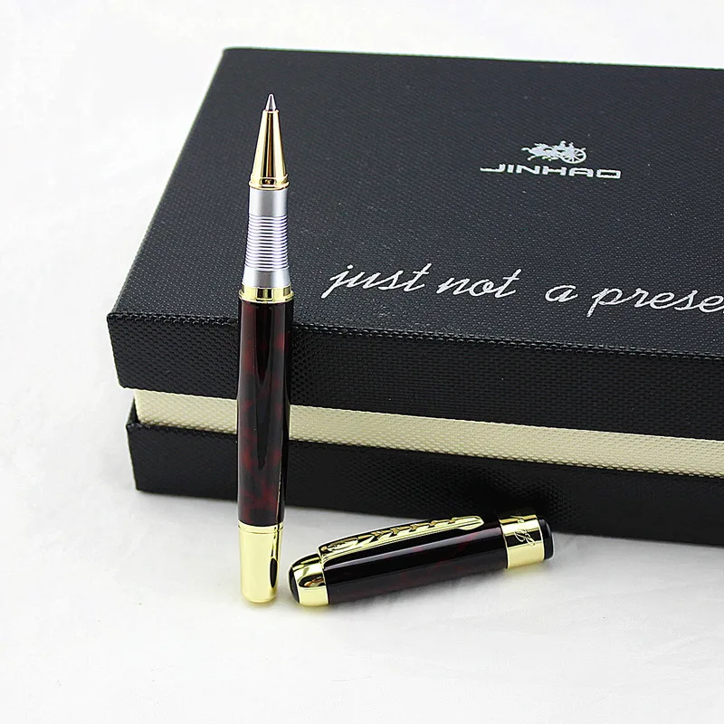 JINHAO роскошный и высококлассный золотой цвет металлический круглый РОЛИК ручка быстрое письмо Бизнес Мужская шариковая ручка