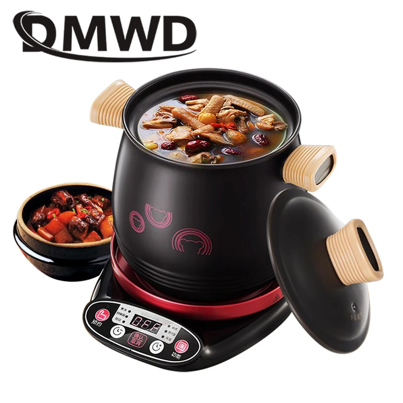 DMWD Household 3.0L Electric Multifunctional cooker Microcomputer Stew soup timing ceramic porridge pot 500W Black