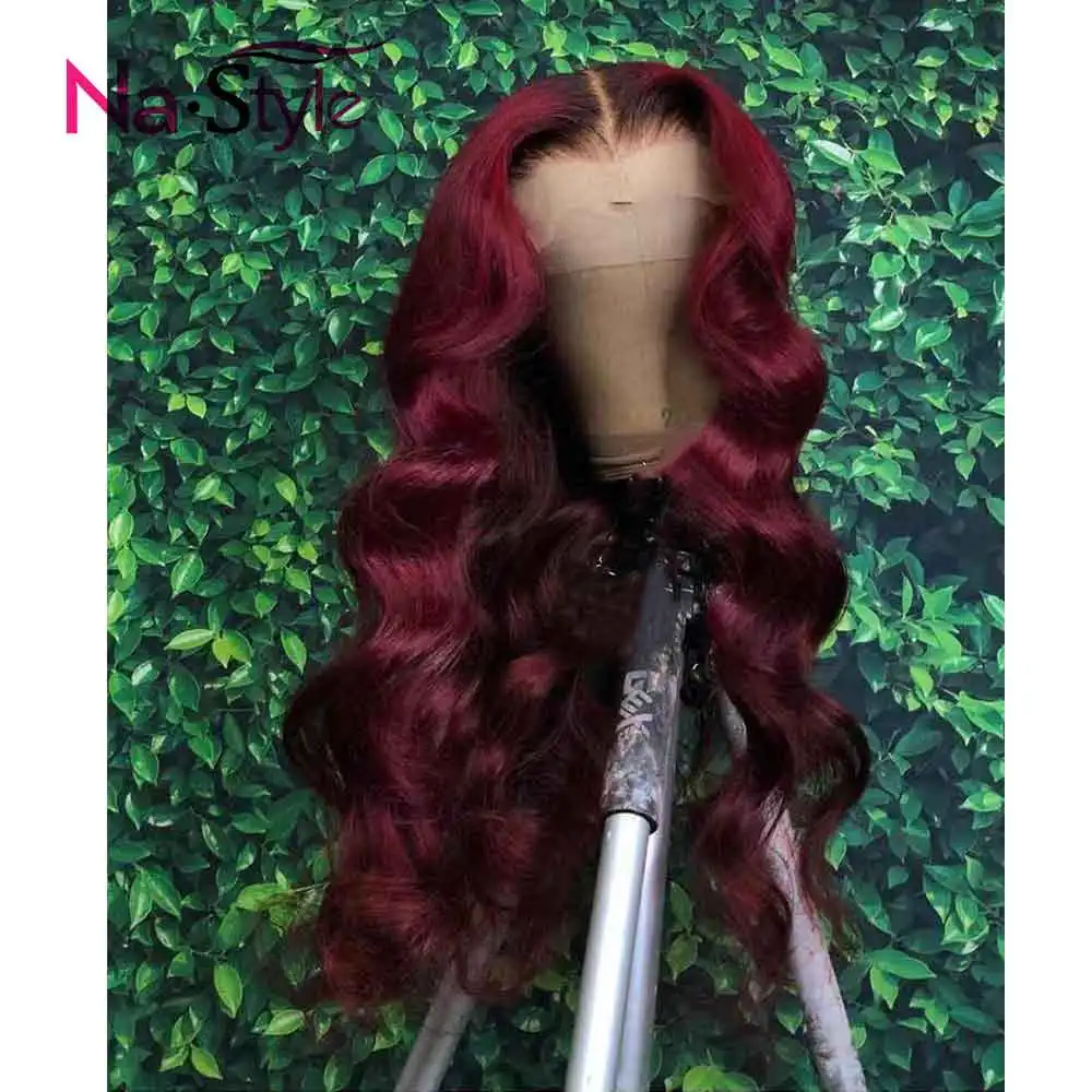 Бургундия 99j парик фронта шнурка красные человеческие волосы парики цветные 360
