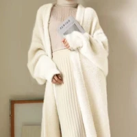 winter clothes women faux mink cashmere cardigan loose pull femme bat sleeve long coat thickness warm knitted sweater outwear