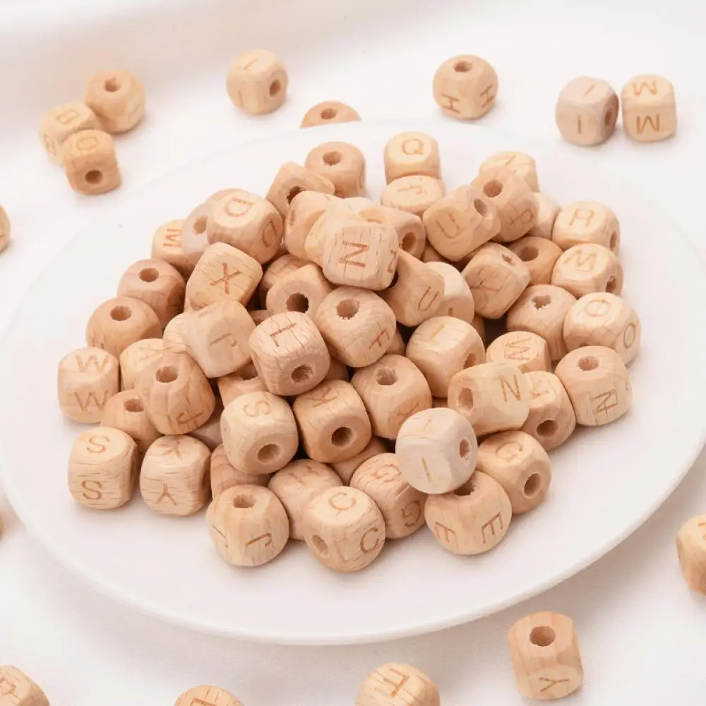 Cuentas de letras de madera de haya para beb&eacute;, mordedor de madera de grado alimenticio para dientes, juguetes de madera sin BPA, 12mm, 100 unids/lote-3