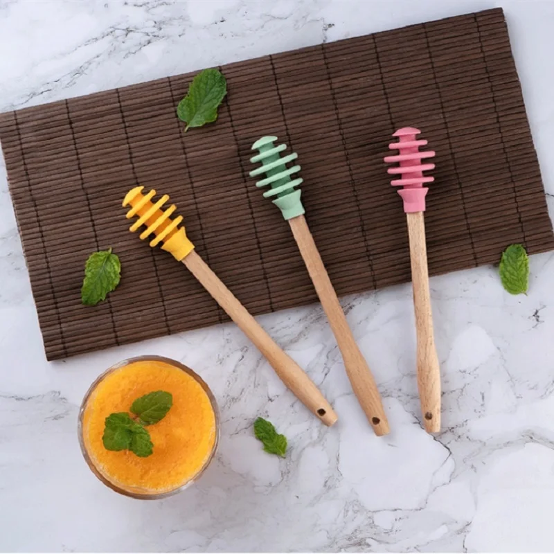 Силиконовые Мёд соус ложка-мешалка Бук деревянная ручка практичный