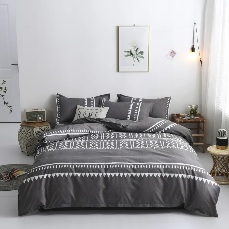 Gray bedding sets fashion duvet cover simple bed flat sheet twin full queen king quilt set luxury single bedclothes | Дом и сад