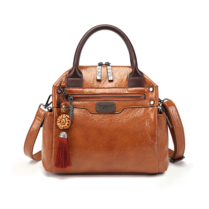 

Designer Handbags High Quality 2021 New Retro Fashion Oil Wax Leather Hit Color Single-shoulder Oblique Female Bag