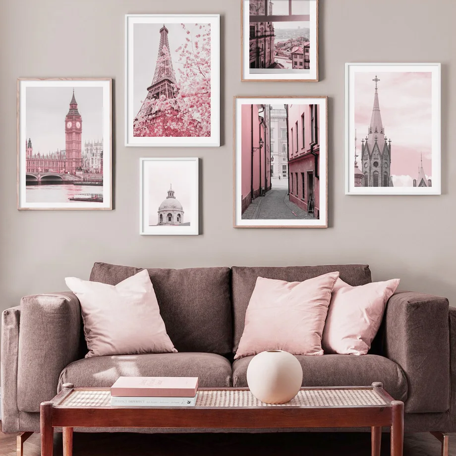 

Paris Tower Portugal Church Building Cherry Wall Art Canvas Painting Nordic Posters And Prints Wall Pictures Living Room Decor