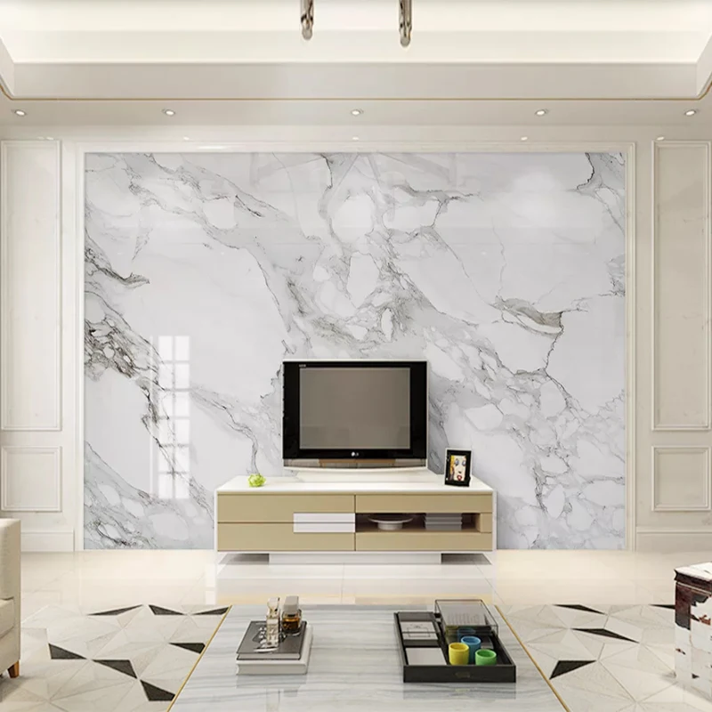 

Custom Mural Wallpaper White Marble Background Wall Painting