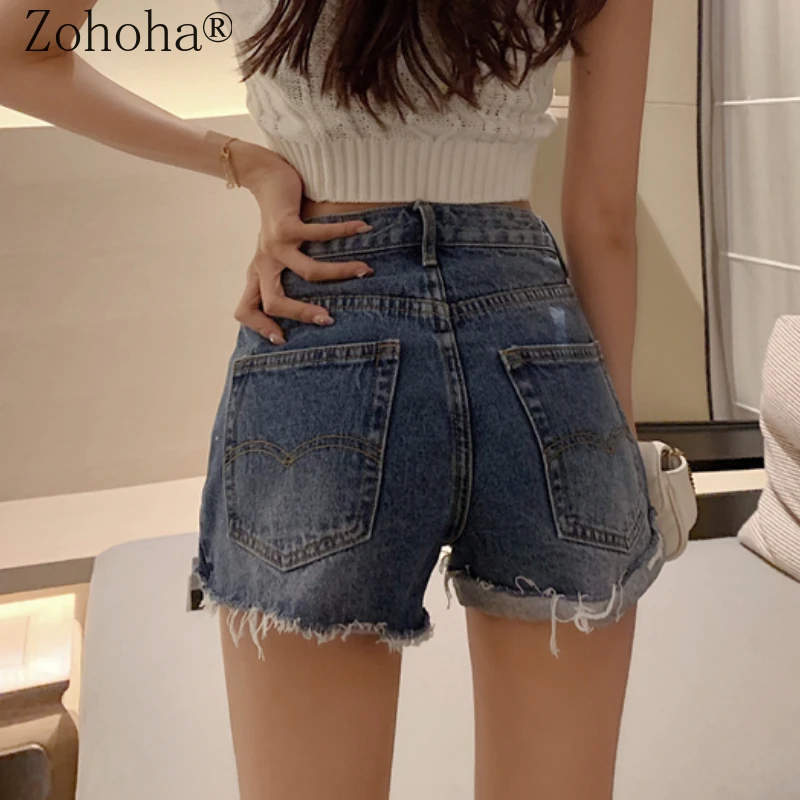 

Zohoha Woman Jeans Shorts High Waist Denim Streetwear Vintage Quality Summer 2021 Metal Decoration Jean Shorts Women Summer