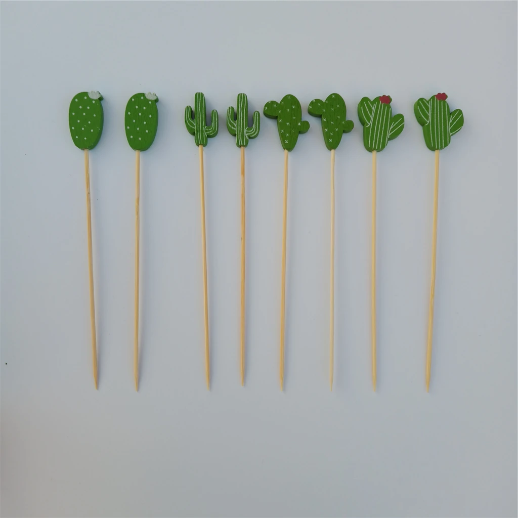 

100pcs Vivid Cactus Bamboo Toothpicks Decor For Cocktails, Fruits, Desserts