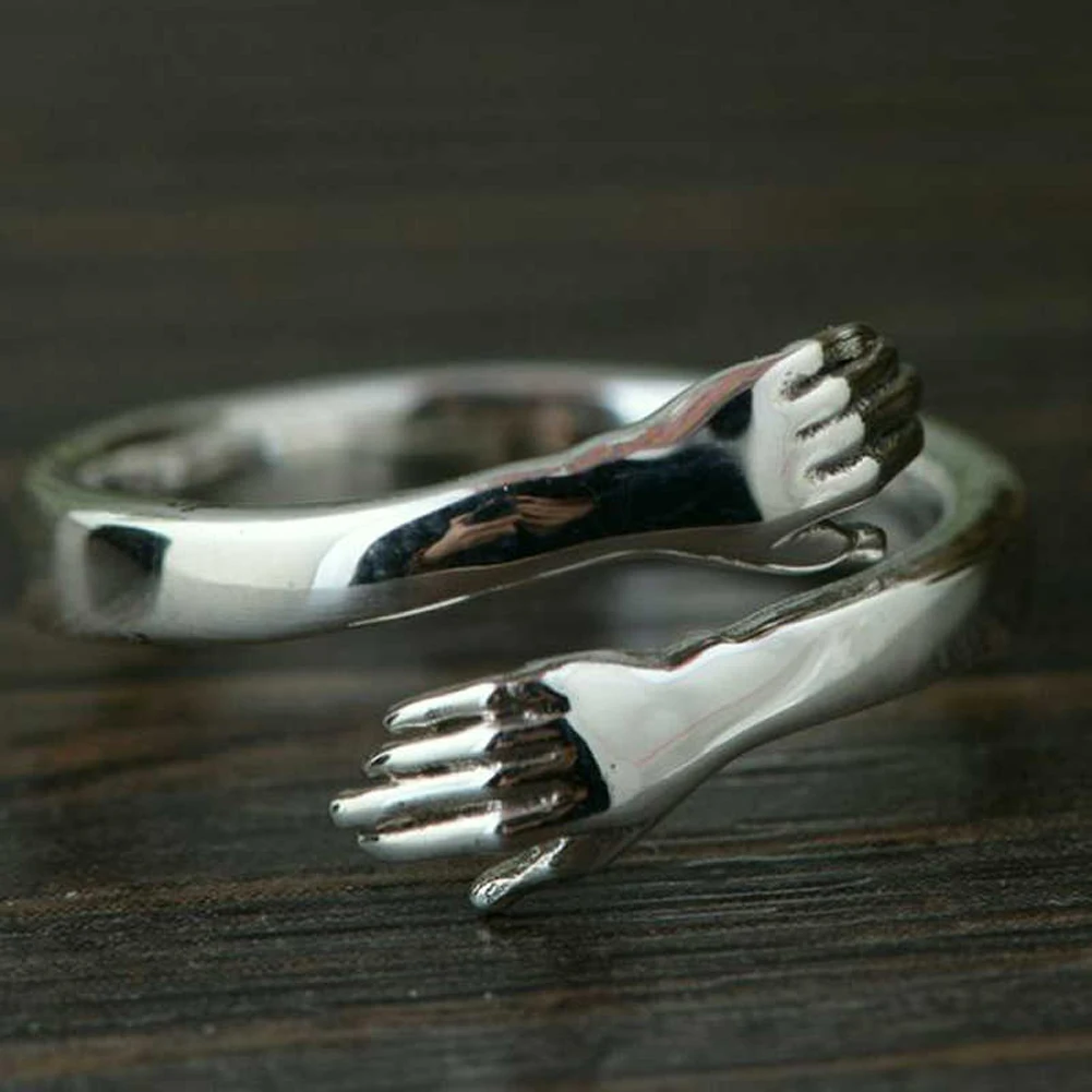 

New Romantic Hand with Love Hug Rings Adjustable Love Forever Open Finger Ring Lover Jewelry Gift For Women Men