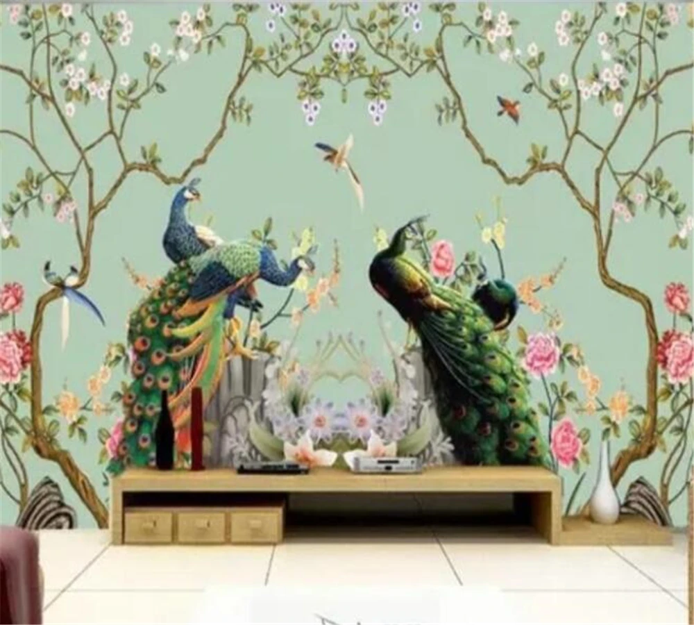 

Обои в китайском стиле, с изображением цветов и птиц