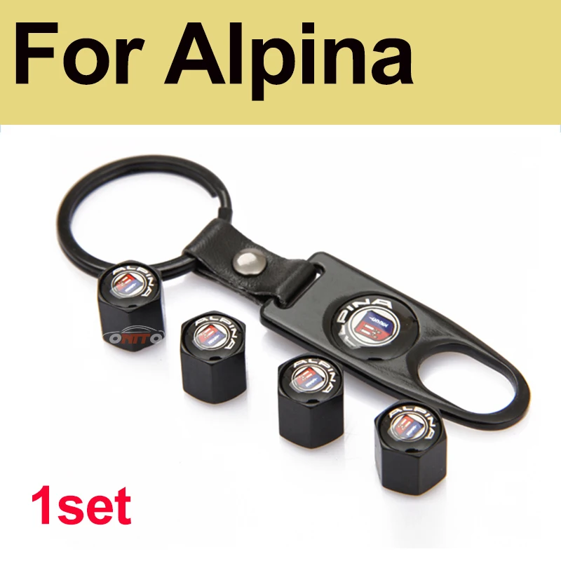 

1set for Alpina Emblem Leather Black Metal Car Tire Valve Cap Tyre Air Stems Caps Auto Cover for E60 E90 F10 F30 F15 X3 X4