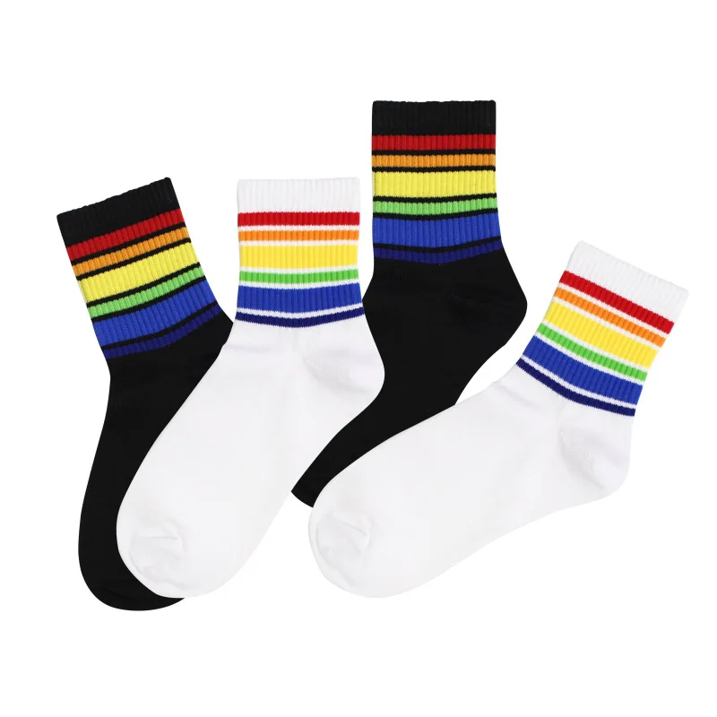 2 пары/корейские японские Харадзюку kongfeng черно-белые радужные полосатые носки