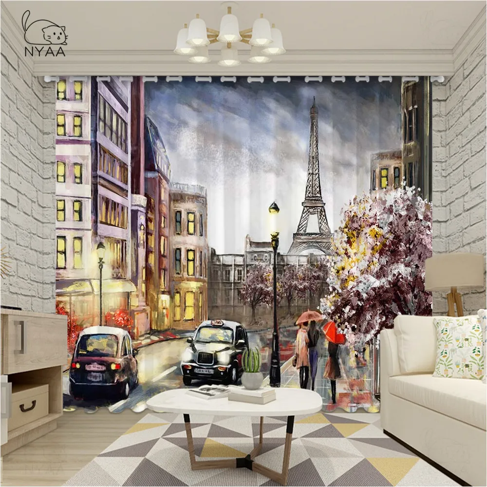 Парижская оконная занавеска улица в Париже городской трафик деревьев пейзаж