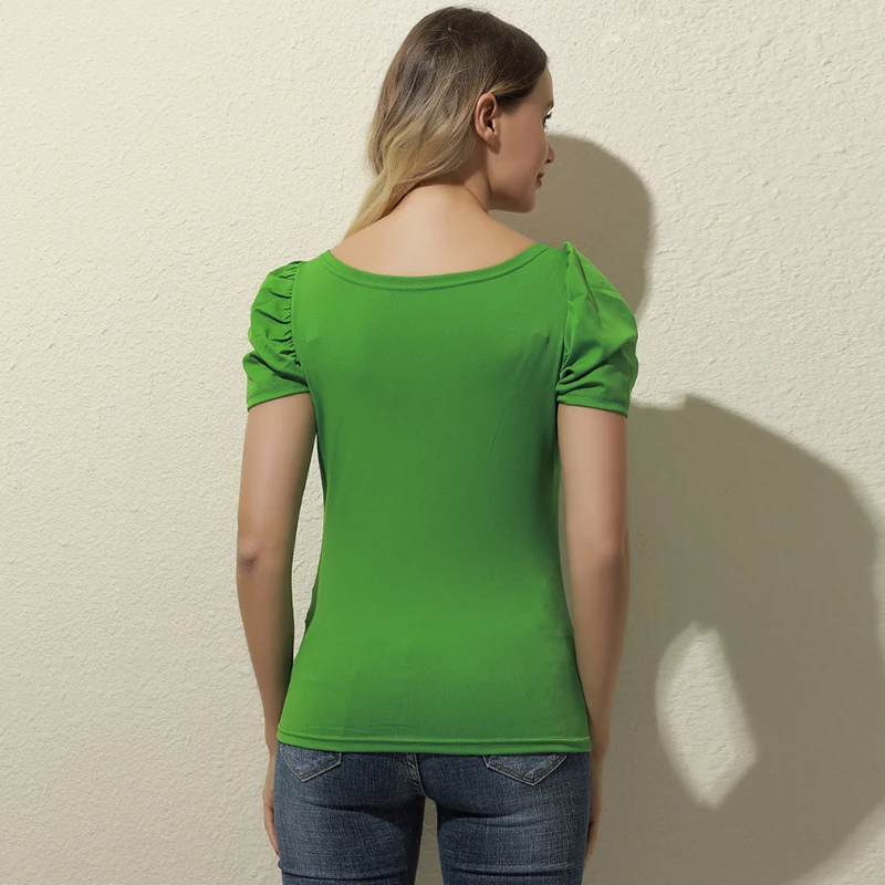 Летняя Повседневная футболка с оборками коротким рукавом винтажные однотонные