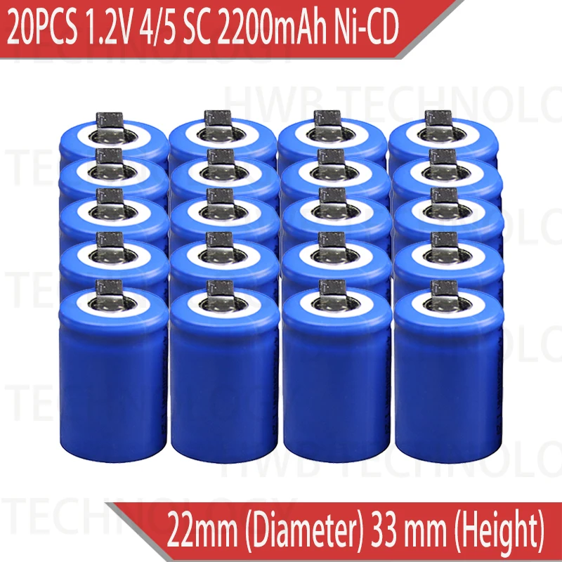 Аккумулятор 20X Ni Cd 4/5 SubC Sub C 1 2 в 2200 мач с вкладкой синий цвет бесплатная