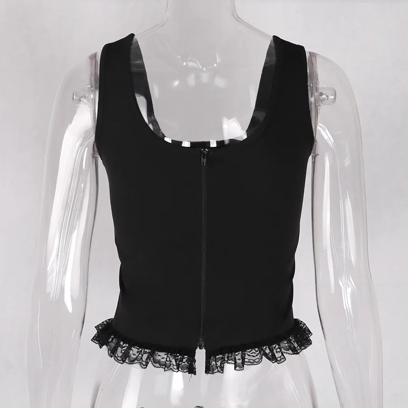 

Grunge Tank Tops Gothic Transparent Hollow Out Crisscross Bandage Top Summer Sexy Fashion Mesh Ruch Ruffle Punk Tops