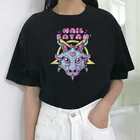 С надписью Hail Satan рубашка, Pastel Готическая футболка, эстетическая одежда, мягкий гранж-топ, футболка с рисунком козы, футболка с пентаграммой, подарки ведьм