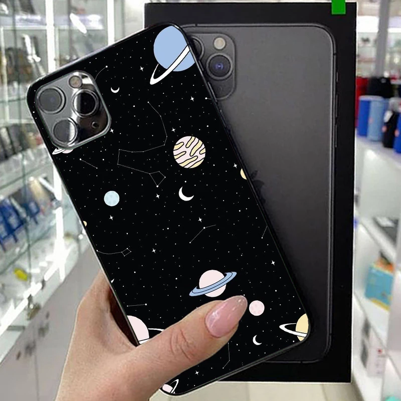 

Astronaut Moon black Soft silicone phone case For iPhone 11 11Pro 6 6S 7 8Plus XS Max XR X 10 11Promax cover