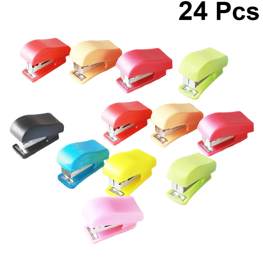 

24pcs Mini Desktop Stapler Hand Stapler Office Home Stapler with Staple (Random Color)