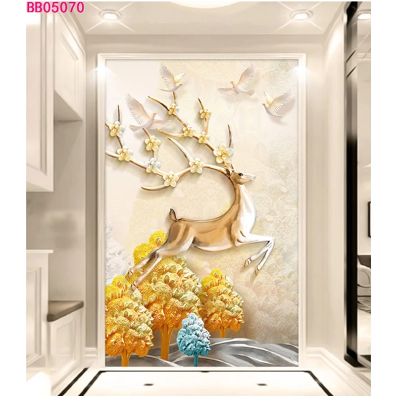 

Abstrac Nordic Canvas Painting Golden Cartoon Animal Deer Trees And Flowers Picture Art Graffiti Posters For Living Room Decor