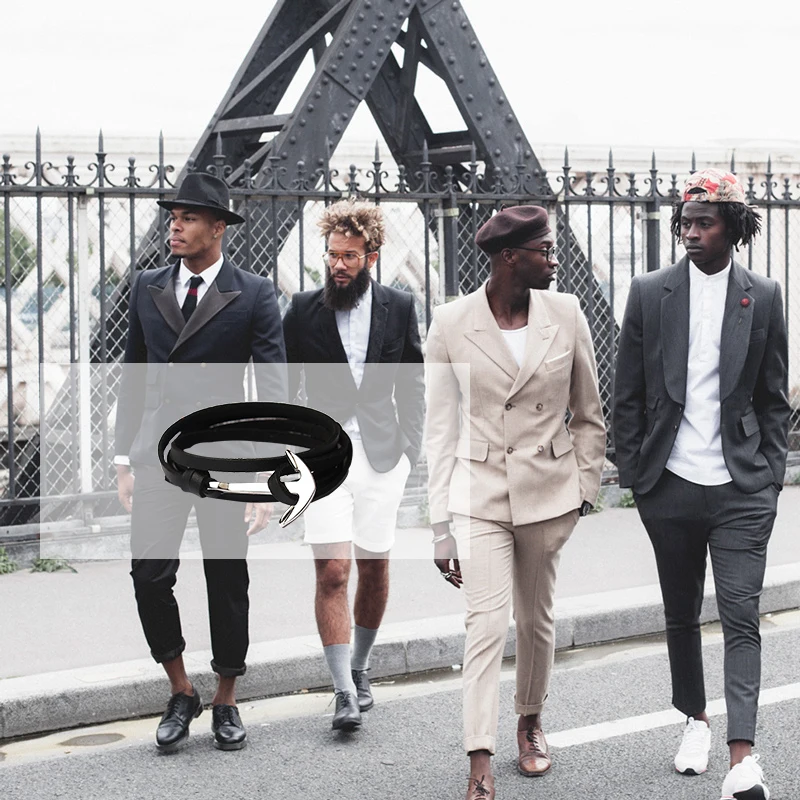 HOMOD Новое поступление модный браслет якорь из искусственной кожи полуизгиб 3 ряда