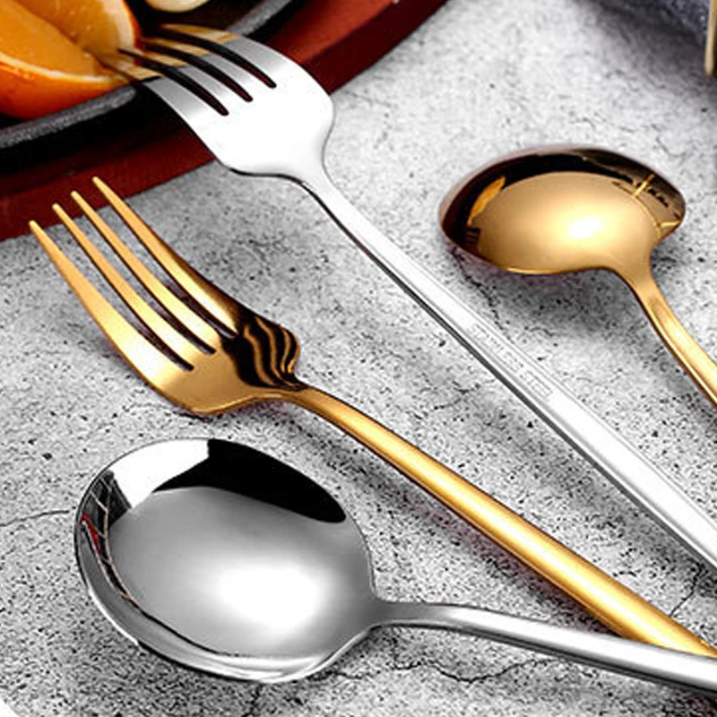 

4pcs 410 Stainless Steel Gold Cutlery Set Dinner Fork Knife Spoon Chopsticks Dinnerware Set Silverware Tableware