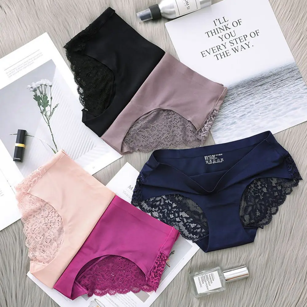 

Women's Lace Panties Seamless Panties Low Waist Slip Silk Satin Underpants Breathable Underwear Intimates Lingerie