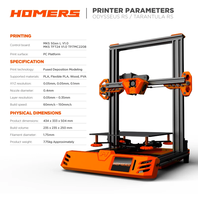 Homers odyssus/TEVO Tarantula RS 3D принтер DIY наборы кровать переменного тока/TMC2208/сенсорный