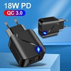 QC 3,0 PD 18 Вт USB адаптер 5 В 3 а зарядное устройство с 2 портами быстрое зарядное устройство с подсветкой 5 в вольт источник питания для путешествий настенный СШАЕС