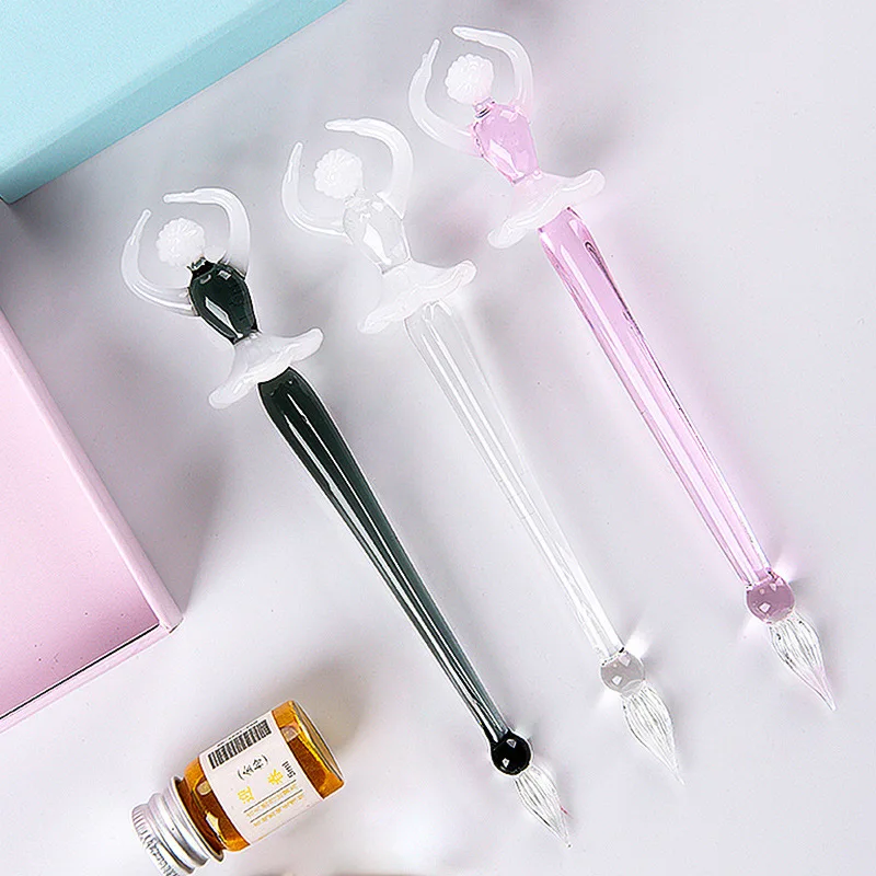 Ballet Girl Glass Dip Pen With Ink And  Gift Box Suit Signature Pen Glass Written Pen Gift