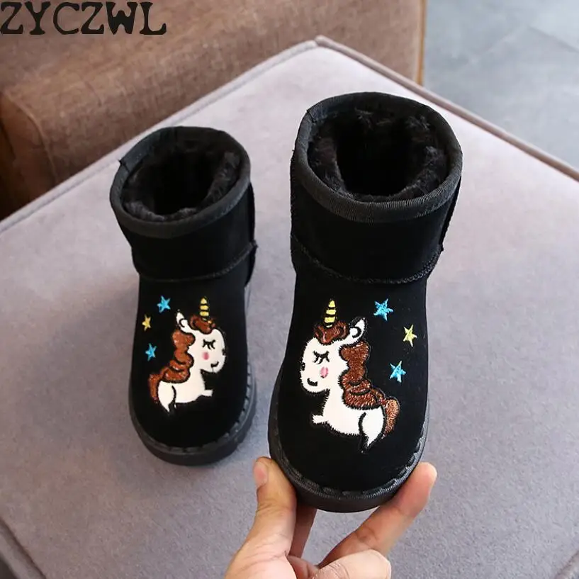 Warm Kids Snow Boots For Children New Toddler Winter Princess Cartoon Shoes Non-slip Flat Round Toe Girls Baby Lovely Boots