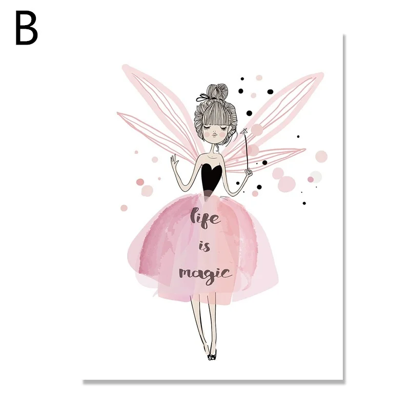 Настенные плакаты в скандинавском стиле с изображением розовой балерины девушки